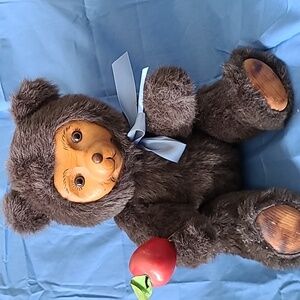 Vintage Wood Face Bear Posable Stuffed Animal  1985